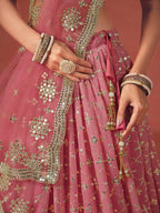PEACH GEORGETTE WEDDING LEHENGA