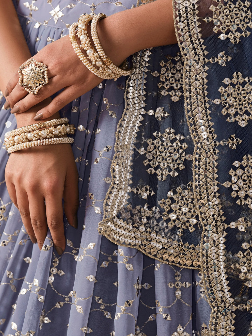 NAVY BLUE GEORGETTE WEDDING LEHENGA