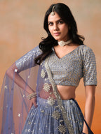 NAVY BLUE GEORGETTE WEDDING LEHENGA