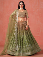 MEHENDI GREEN GEORGETTE WEDDING LEHENGA