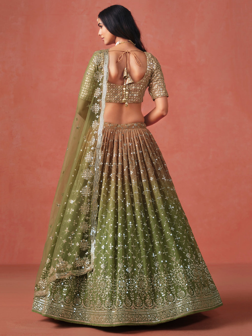 MEHENDI GREEN GEORGETTE WEDDING LEHENGA