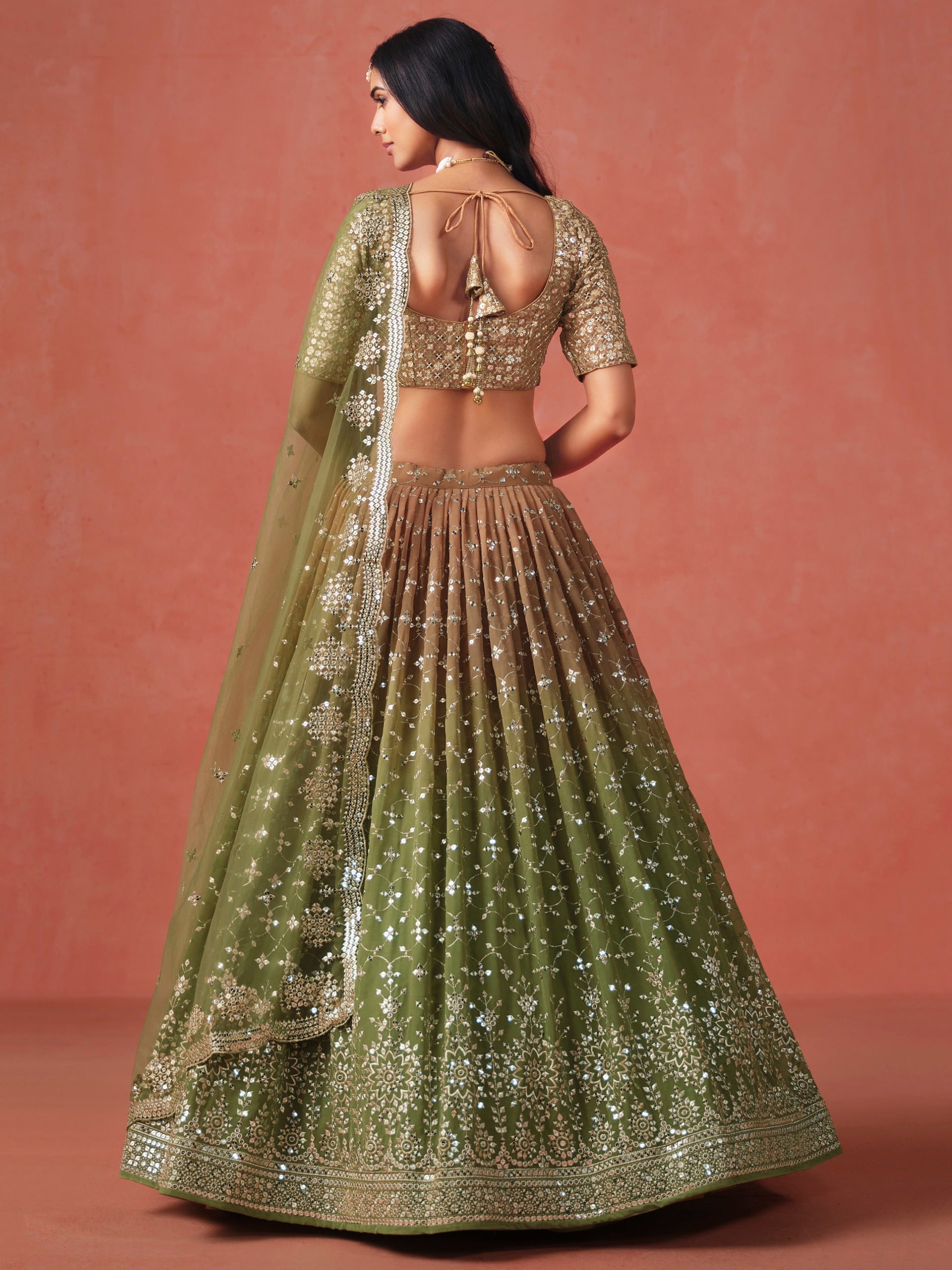 MEHENDI GREEN GEORGETTE WEDDING LEHENGA