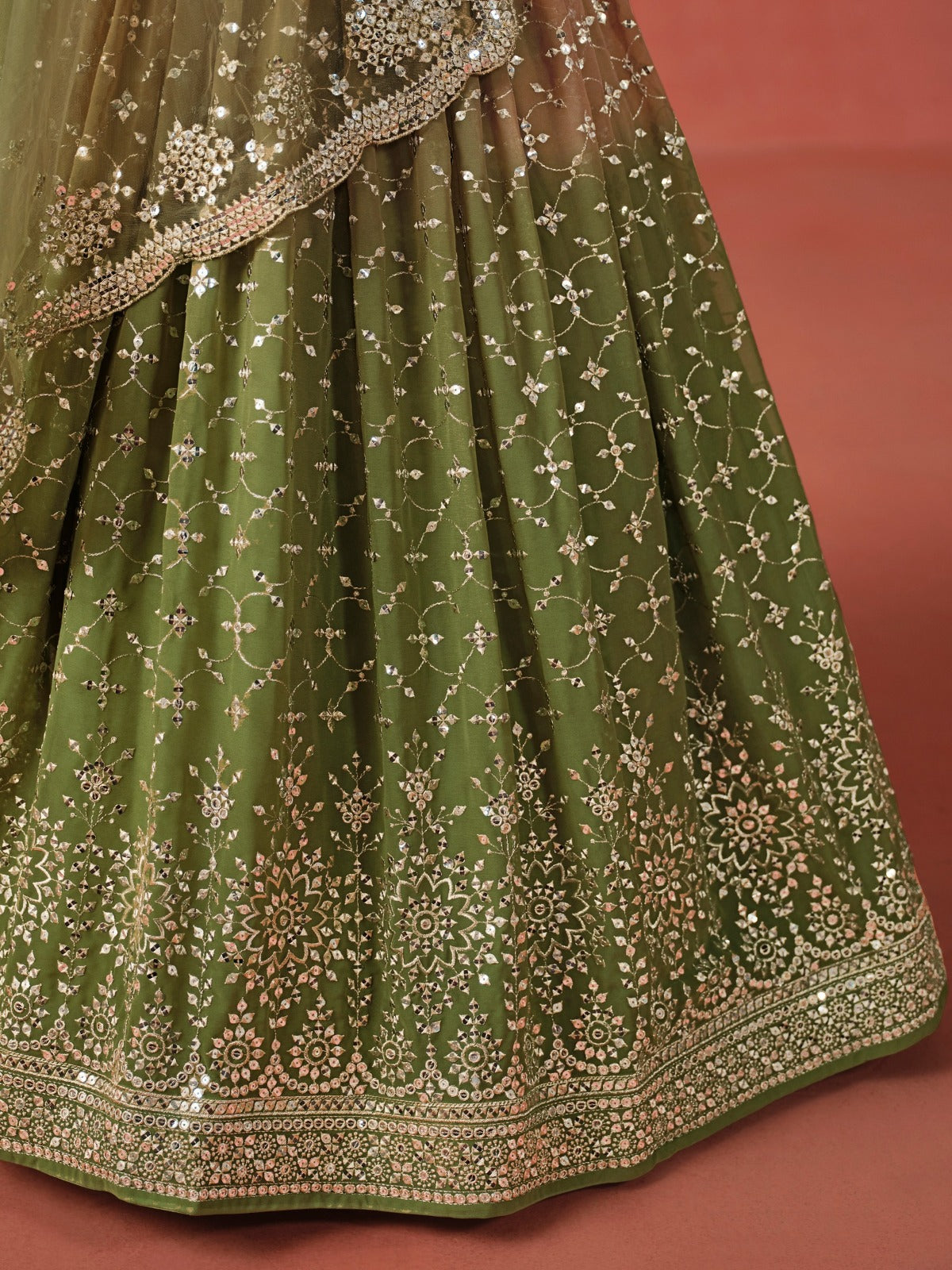 MEHENDI GREEN GEORGETTE WEDDING LEHENGA