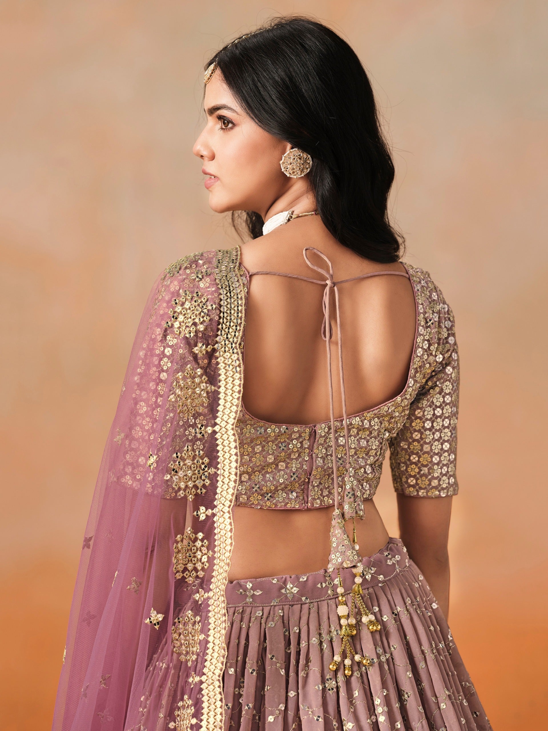 MAROON OMBRE GEORGETTE WEDDING LEHENGA