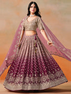MAROON OMBRE GEORGETTE WEDDING LEHENGA