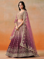 MAROON OMBRE GEORGETTE WEDDING LEHENGA