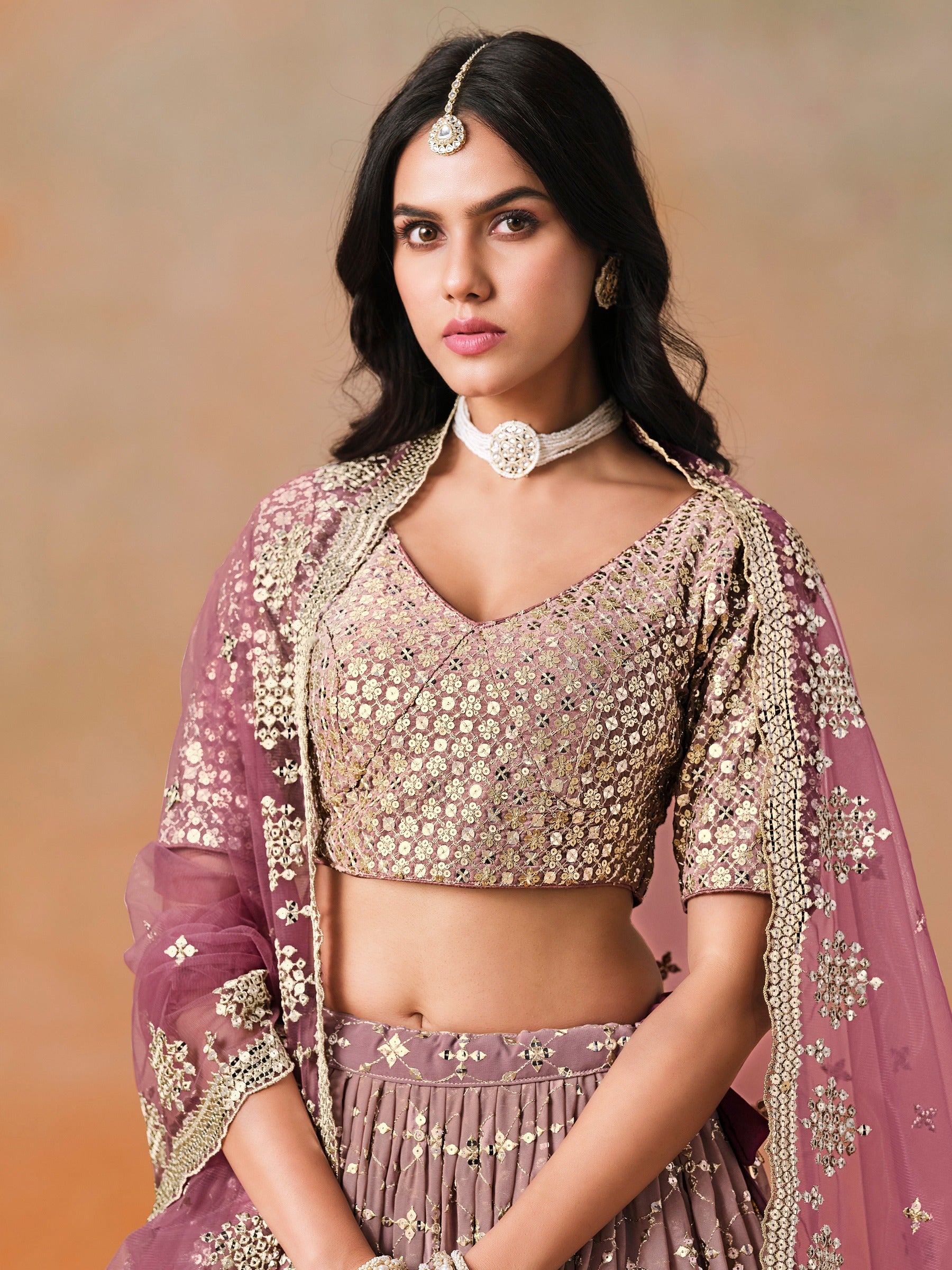 MAROON OMBRE GEORGETTE WEDDING LEHENGA