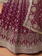 MAROON OMBRE GEORGETTE WEDDING LEHENGA