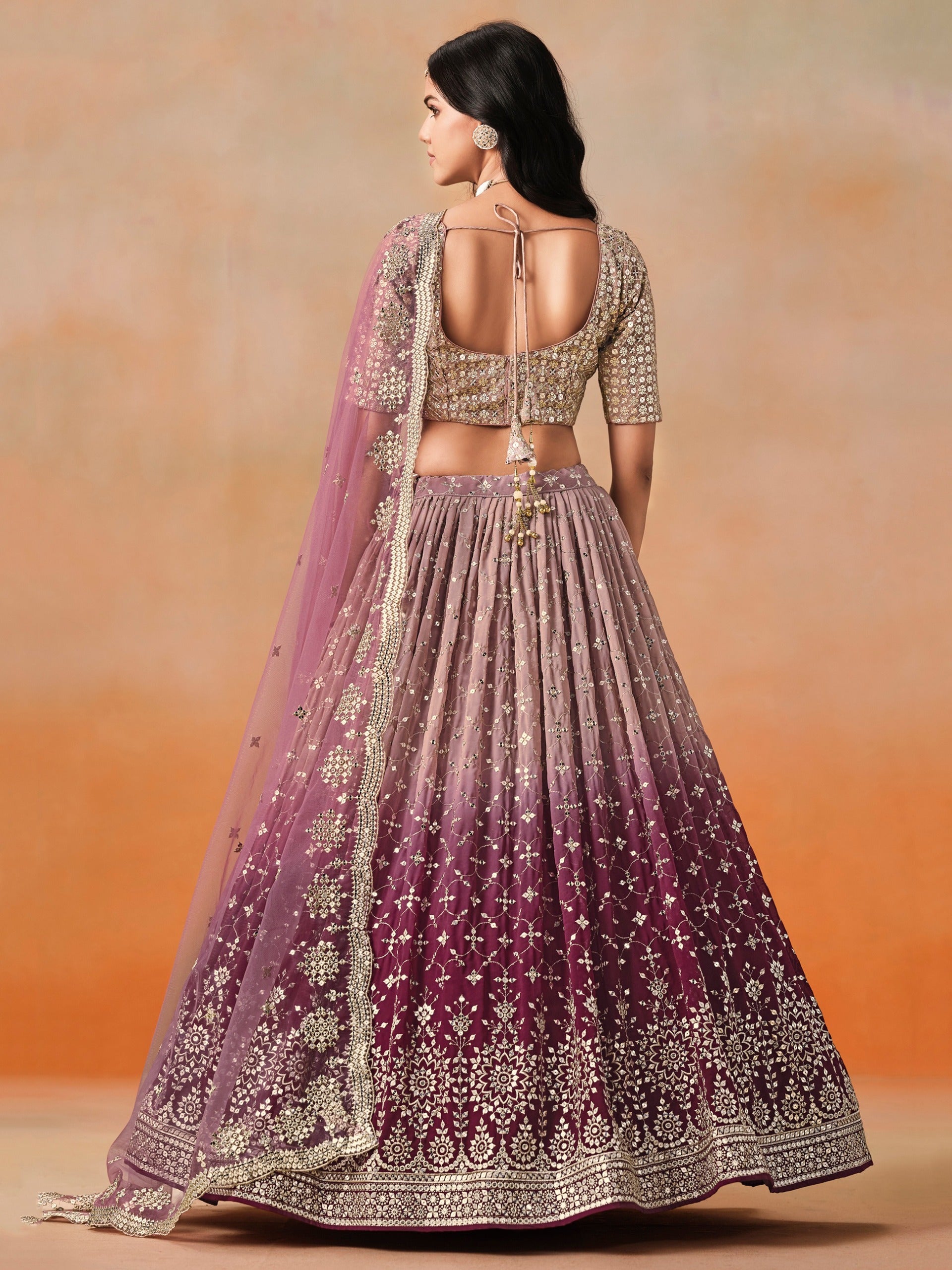 MAROON OMBRE GEORGETTE WEDDING LEHENGA