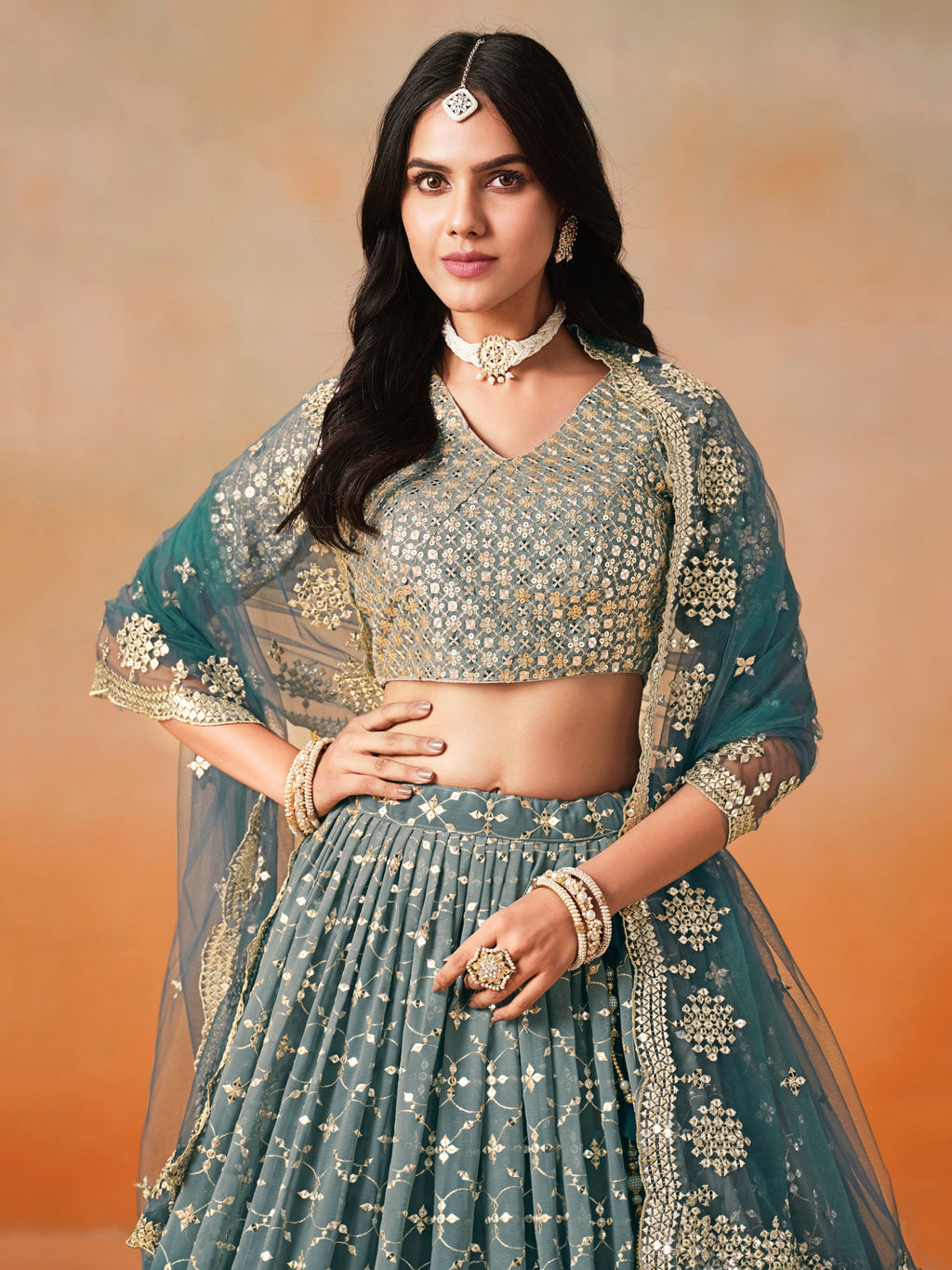 DOVE BLUE OMBRE WEDDING LEHENGA
