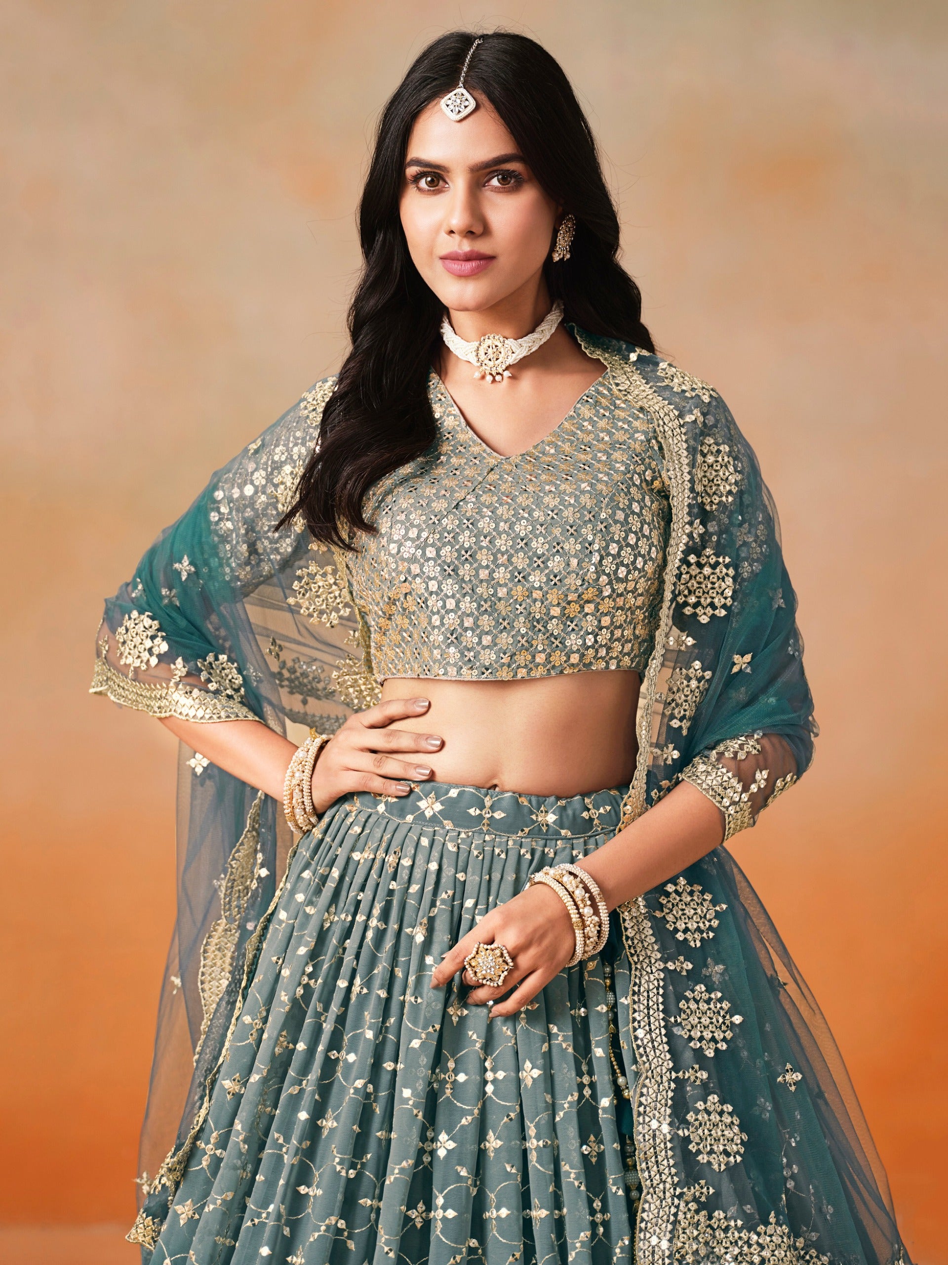 DOVE BLUE OMBRE WEDDING LEHENGA