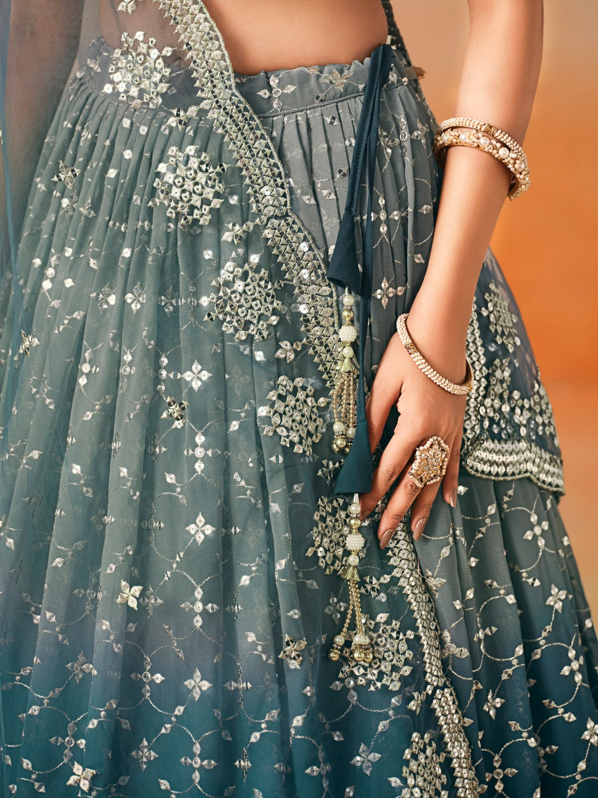 DOVE BLUE OMBRE WEDDING LEHENGA