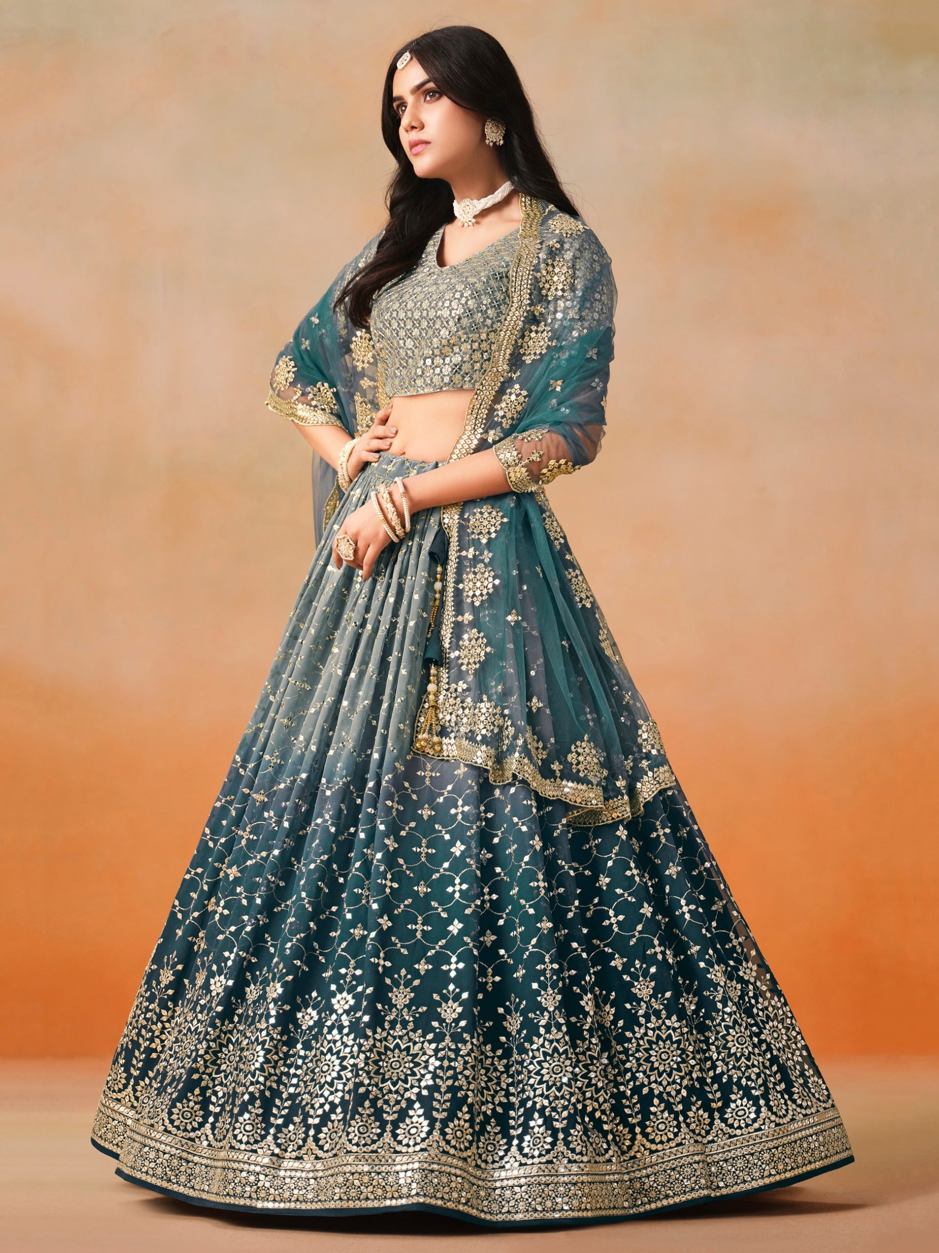 DOVE BLUE OMBRE WEDDING LEHENGA