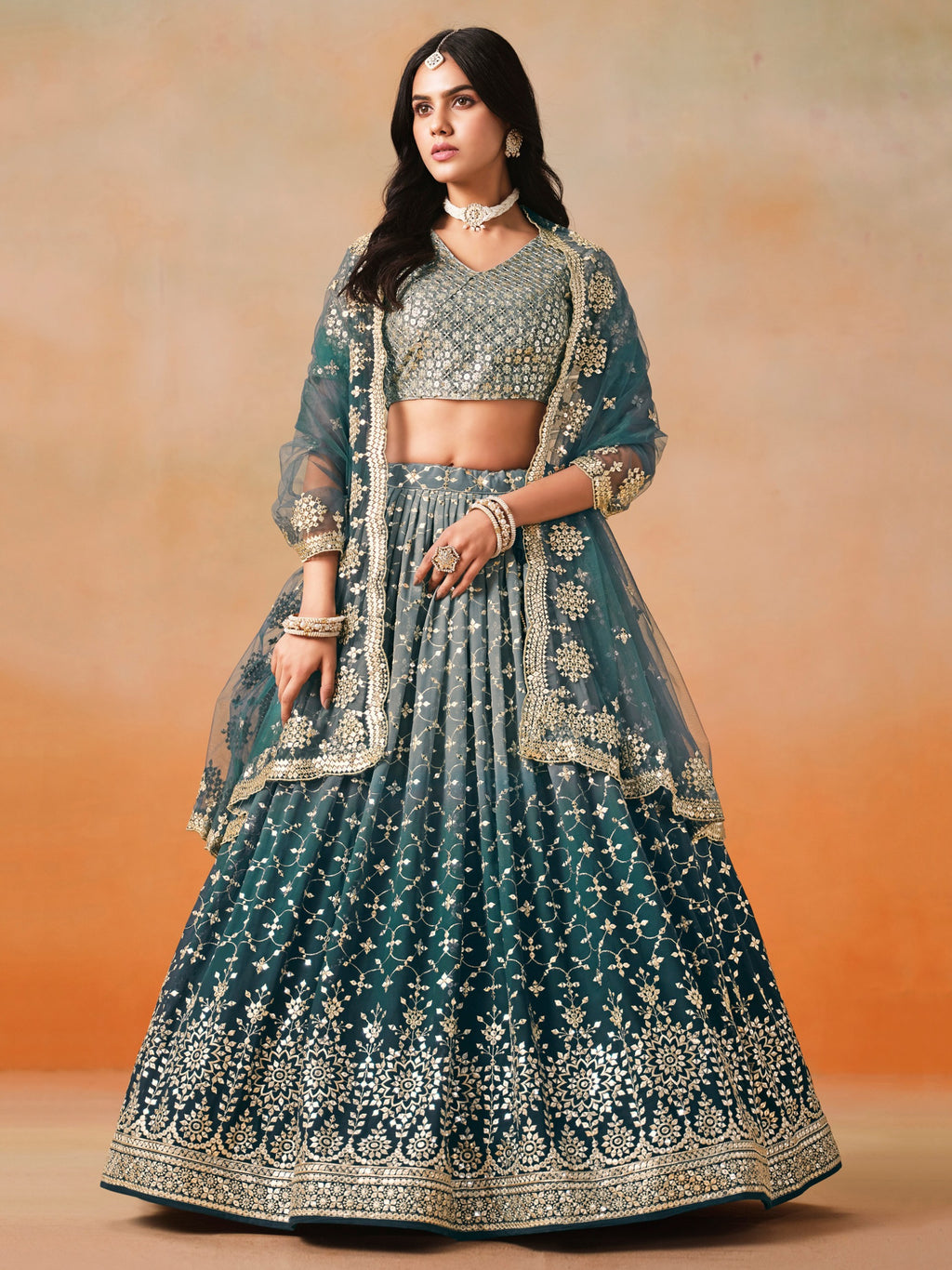 DOVE BLUE OMBRE WEDDING LEHENGA
