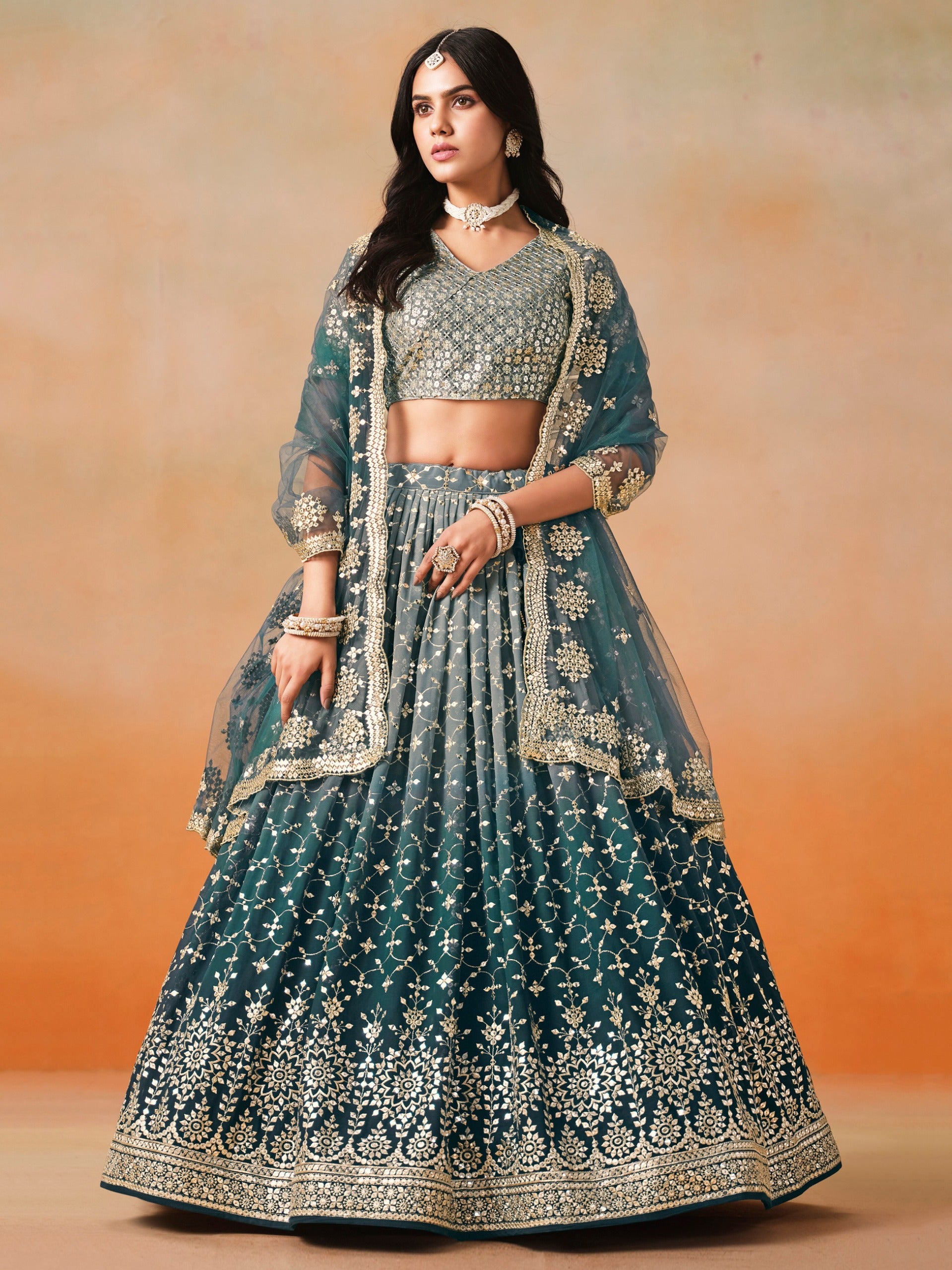 DOVE BLUE OMBRE WEDDING LEHENGA