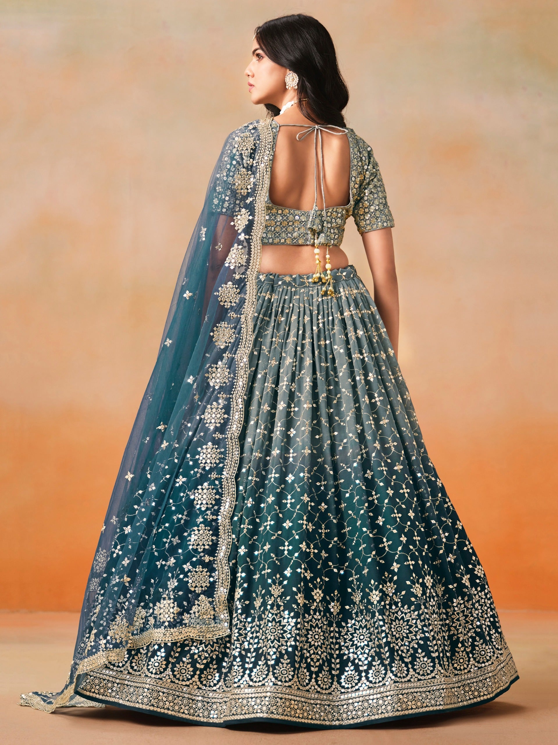 DOVE BLUE OMBRE WEDDING LEHENGA