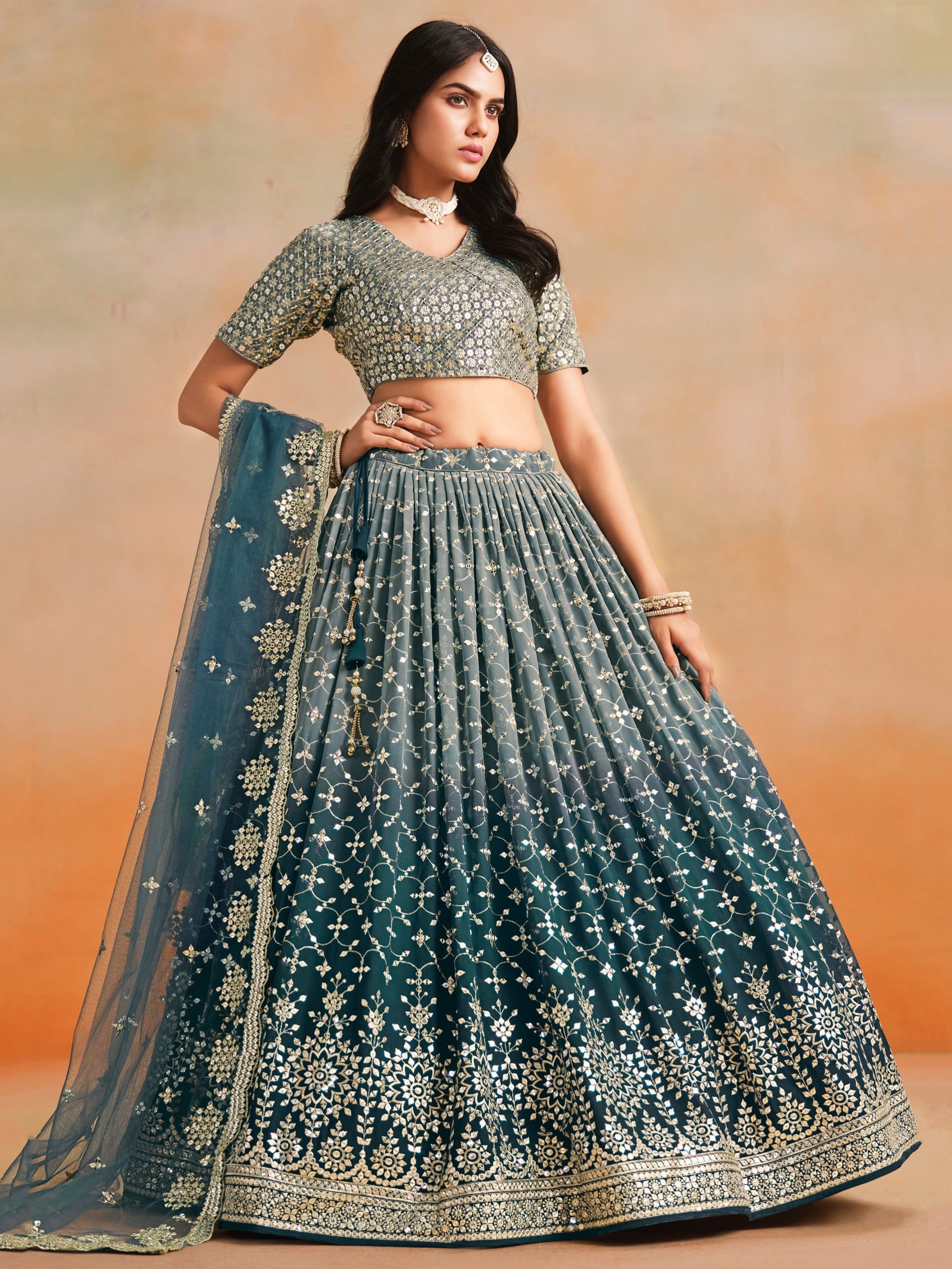 DOVE BLUE OMBRE WEDDING LEHENGA