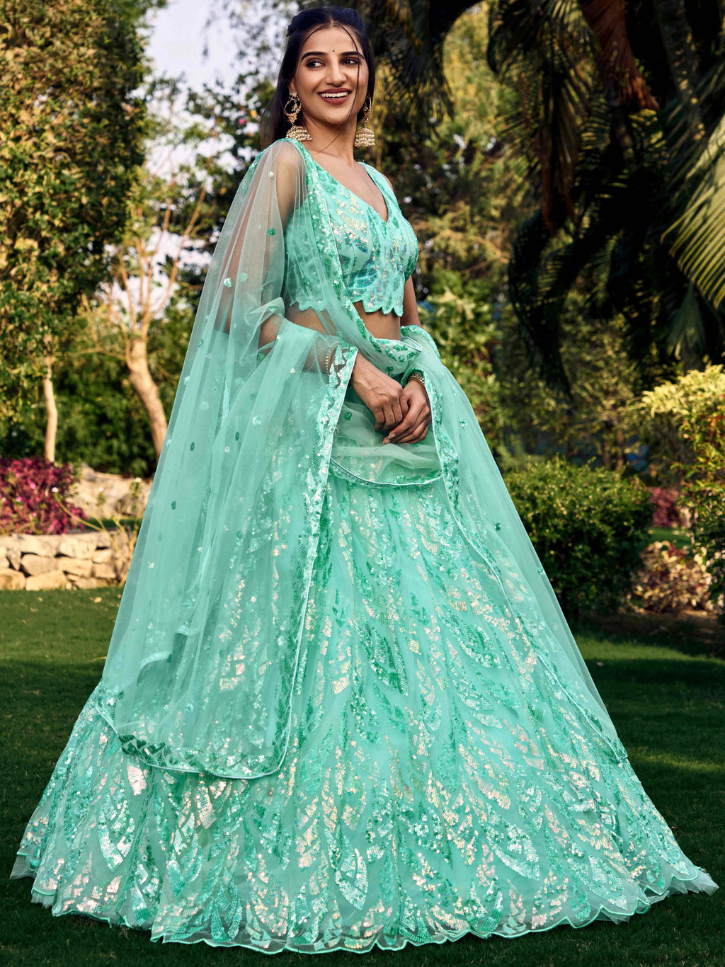 SEA BLUE HEAVY SEQUINS LEHENGA