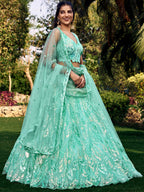 SEA BLUE HEAVY SEQUINS LEHENGA