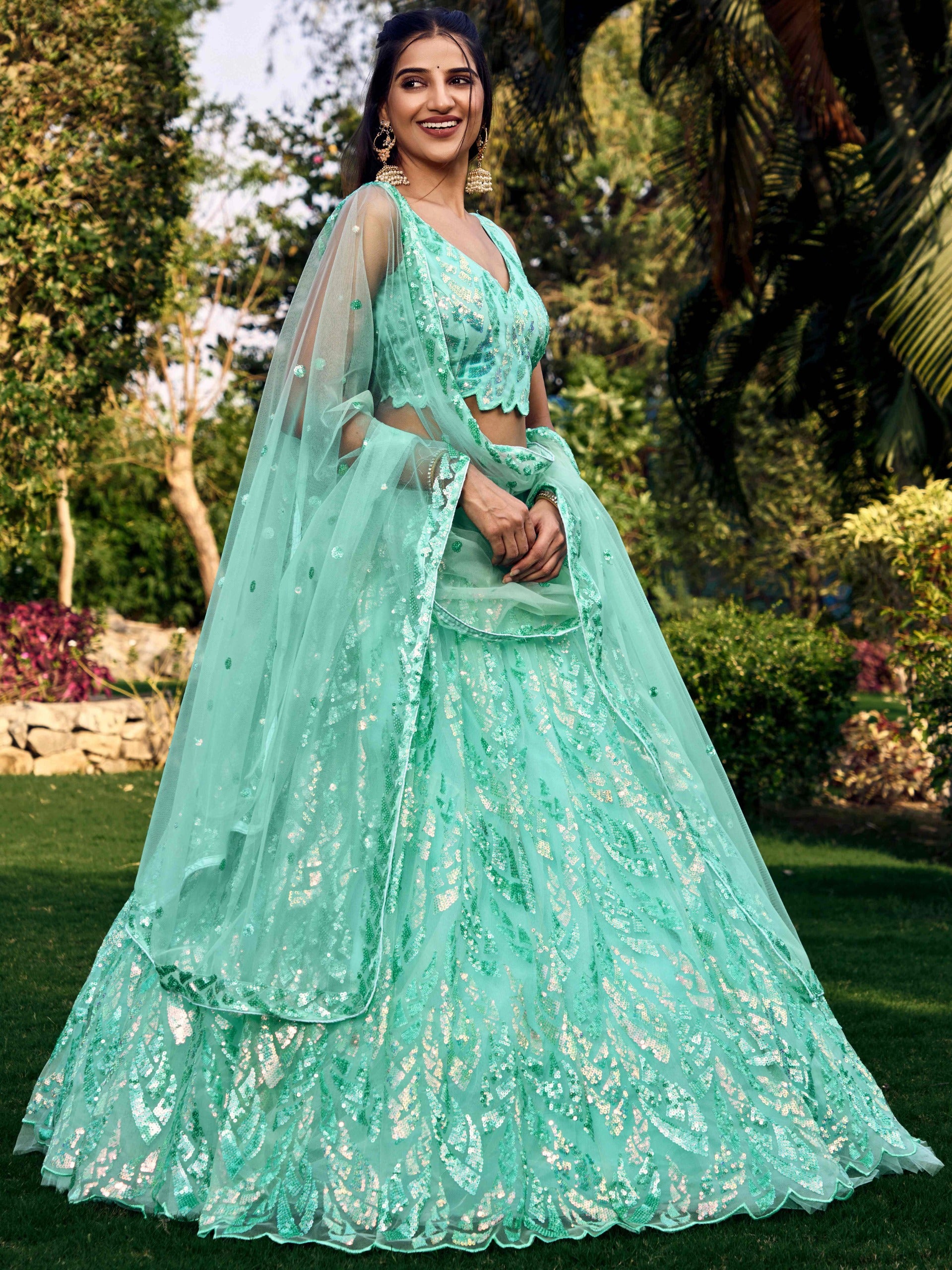 SEA BLUE HEAVY SEQUINS LEHENGA