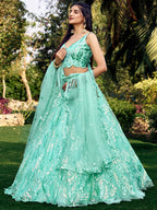 SEA BLUE HEAVY SEQUINS LEHENGA