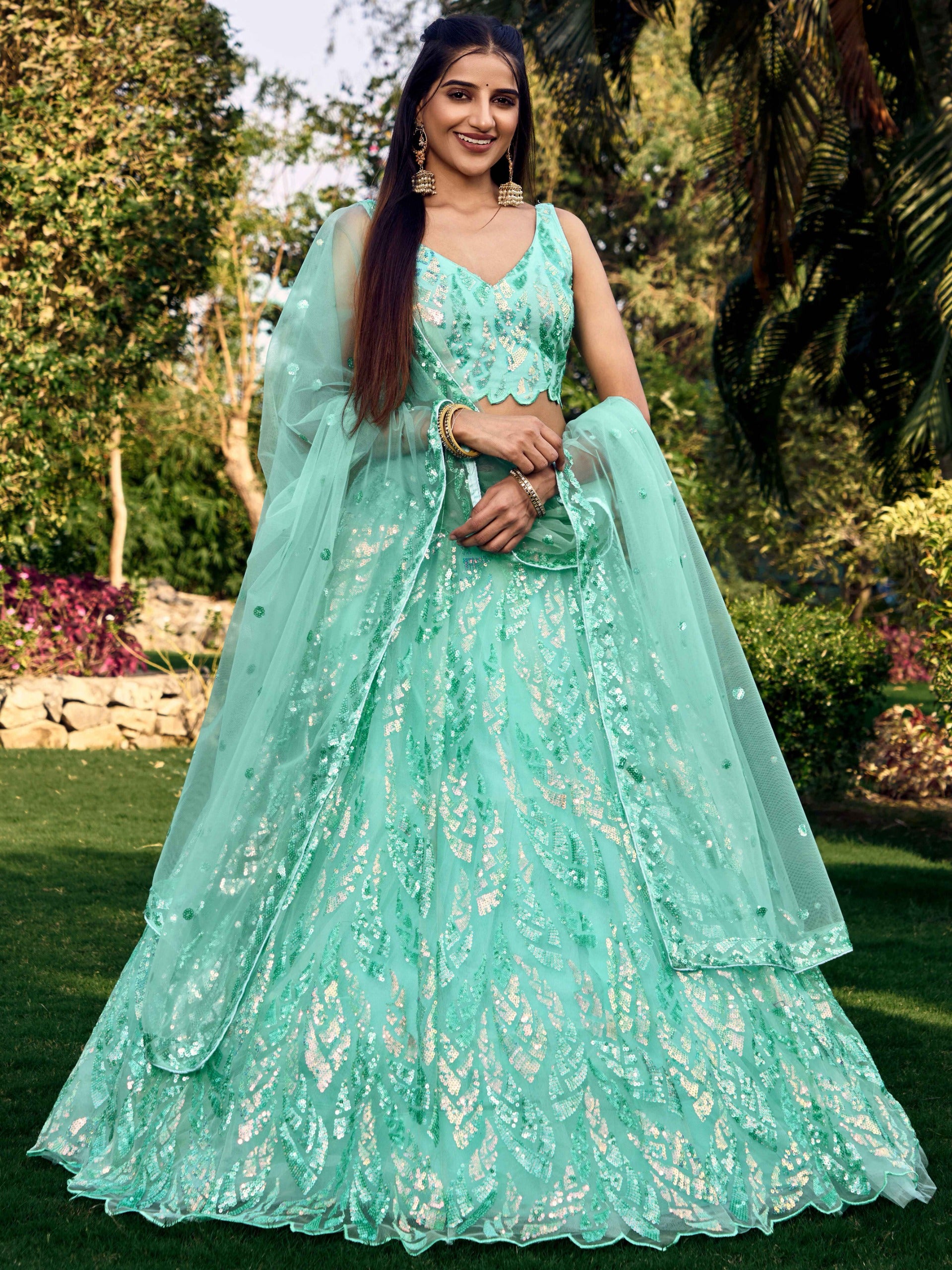 SEA BLUE HEAVY SEQUINS LEHENGA