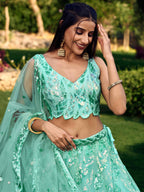 SEA BLUE HEAVY SEQUINS LEHENGA