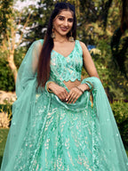 SEA BLUE HEAVY SEQUINS LEHENGA