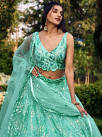 SEA BLUE HEAVY SEQUINS LEHENGA