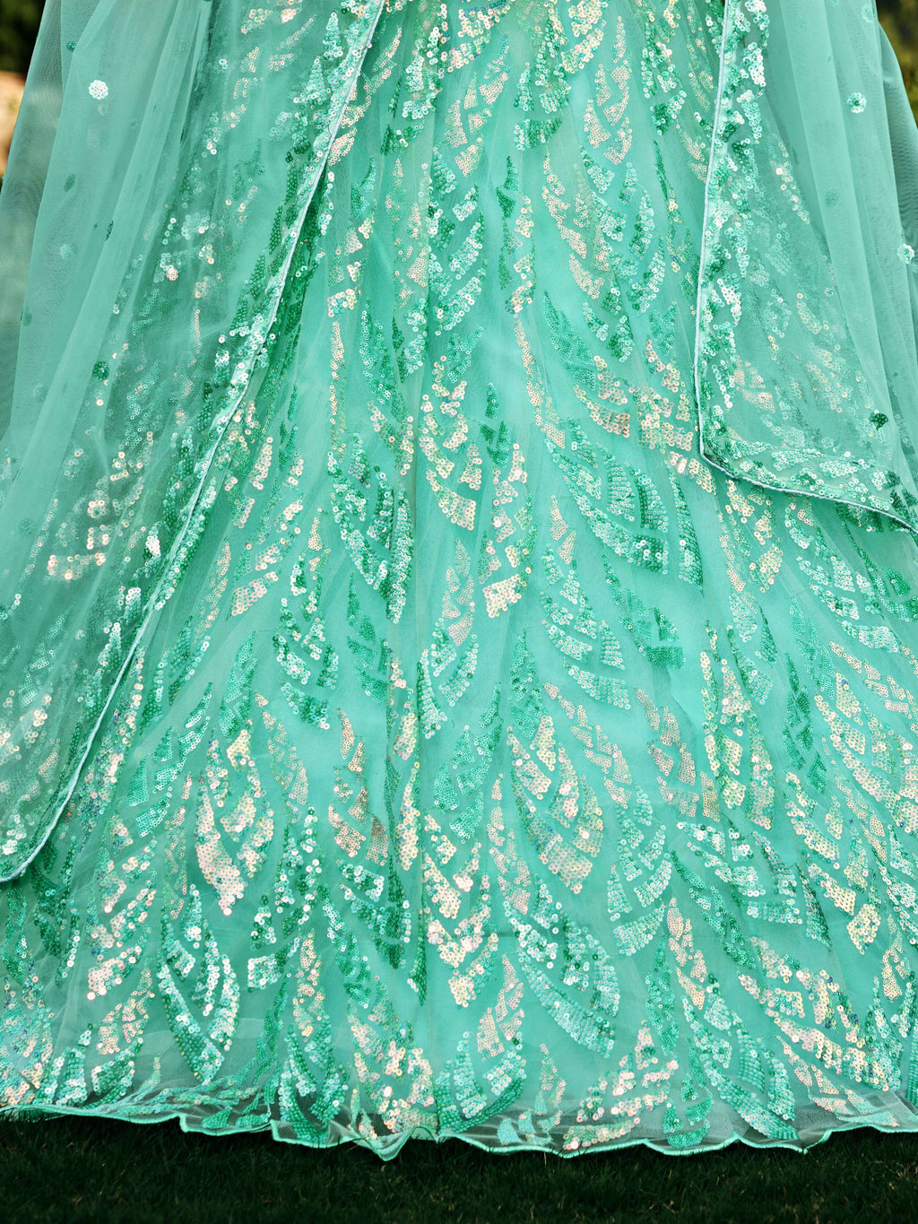 SEA BLUE HEAVY SEQUINS LEHENGA