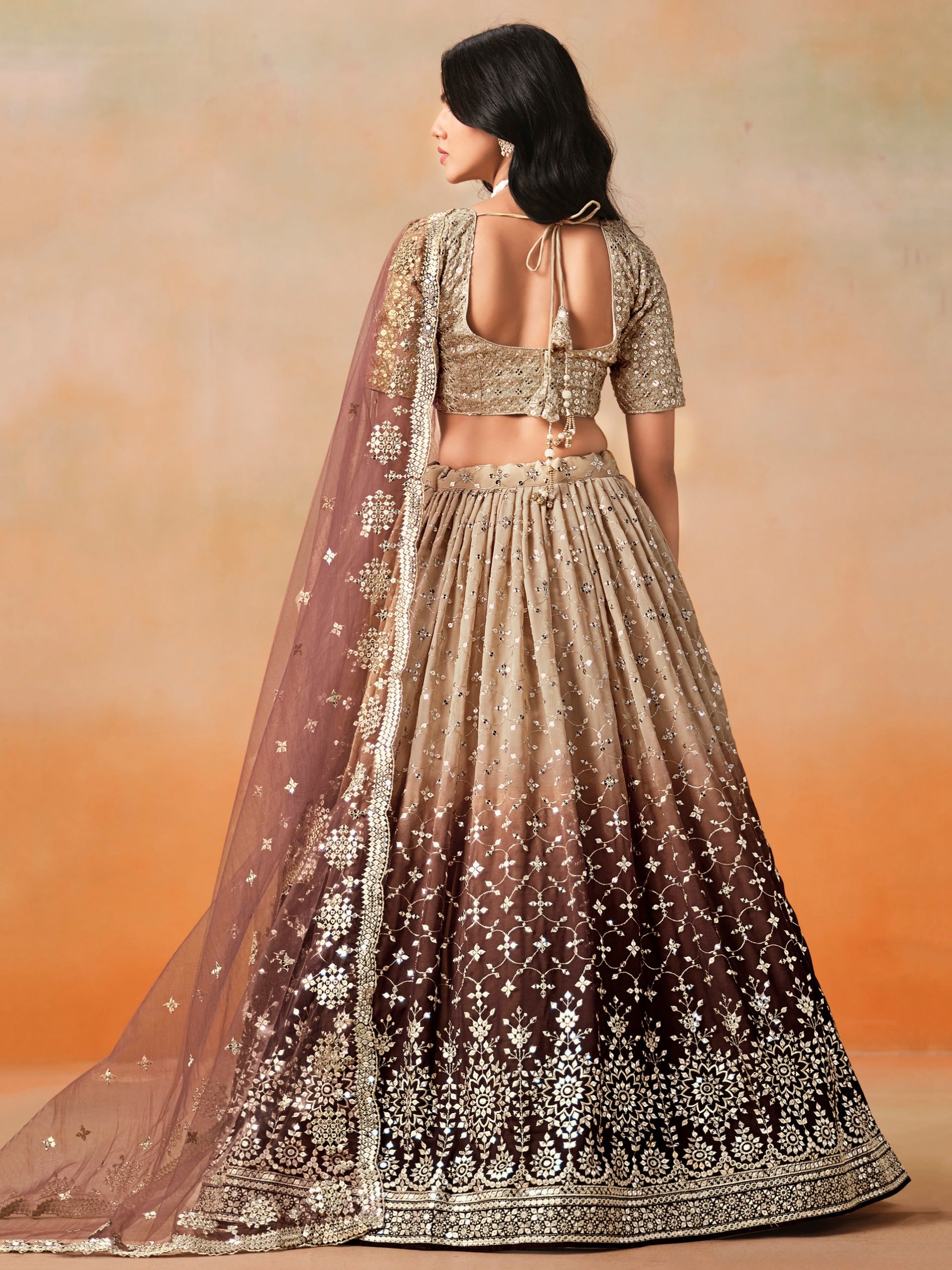BEIGE BROWN OMBRE WEDDING LEHENGA