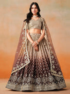 BEIGE BROWN OMBRE WEDDING LEHENGA