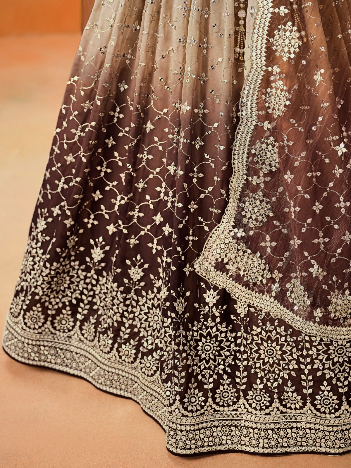 BEIGE BROWN OMBRE WEDDING LEHENGA