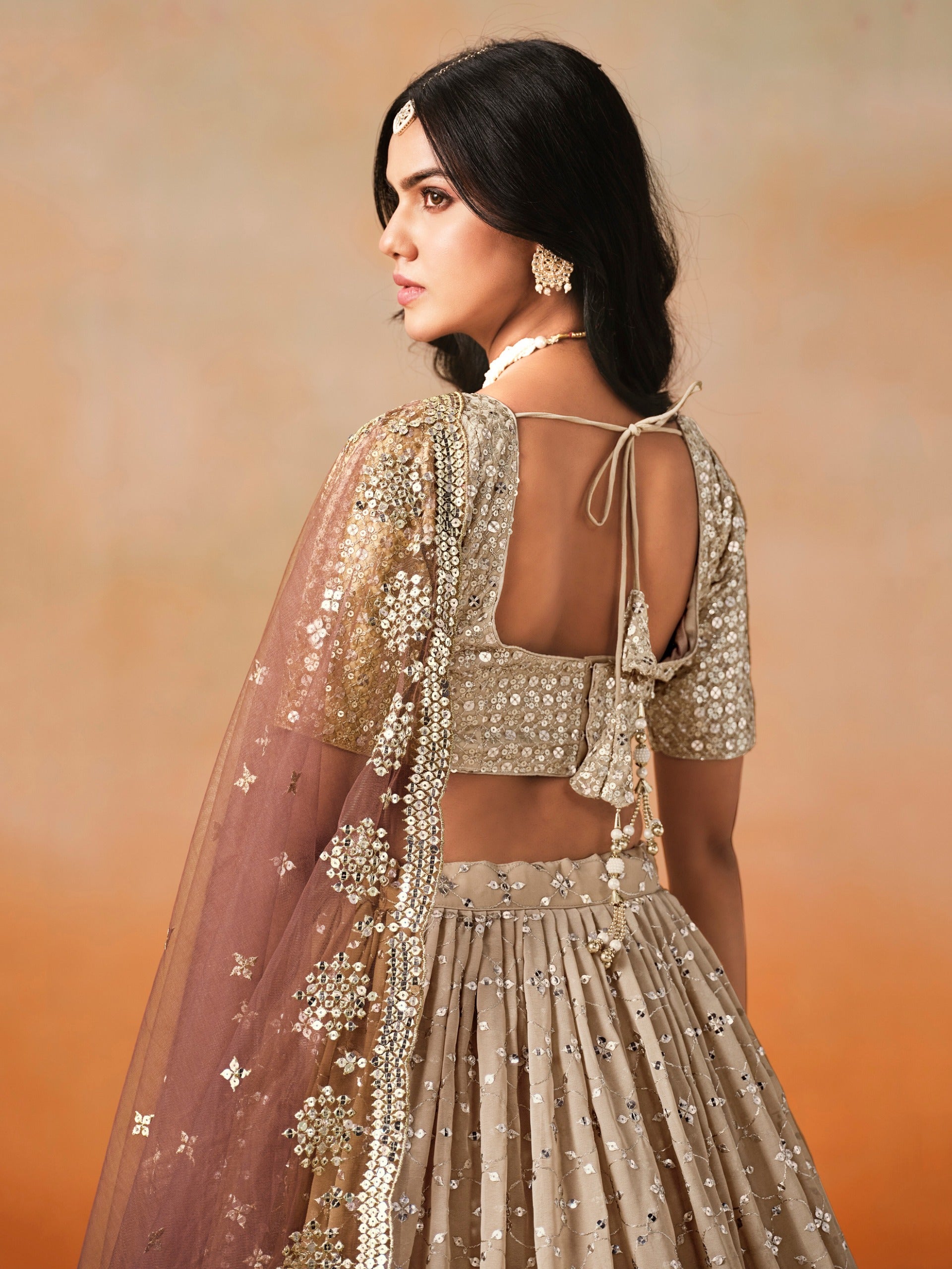 BEIGE BROWN OMBRE WEDDING LEHENGA