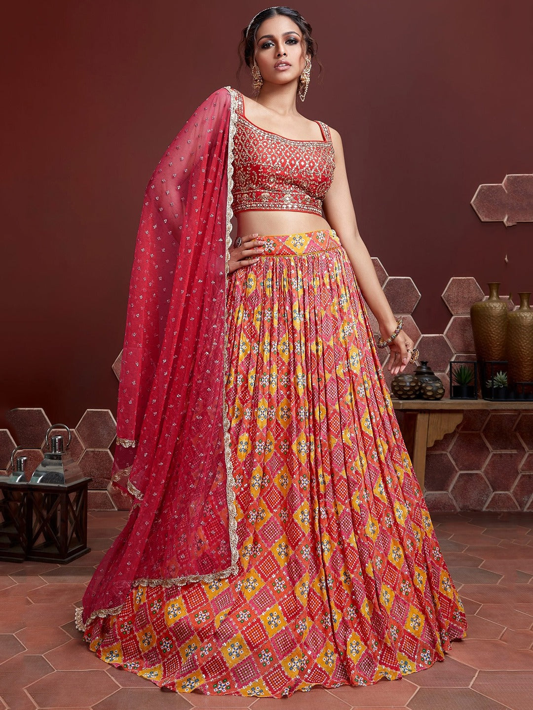 ROSE RED HEAVY SILK WEDDING LEHENGA