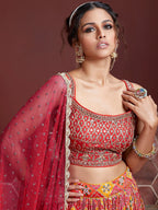 ROSE RED HEAVY SILK WEDDING LEHENGA