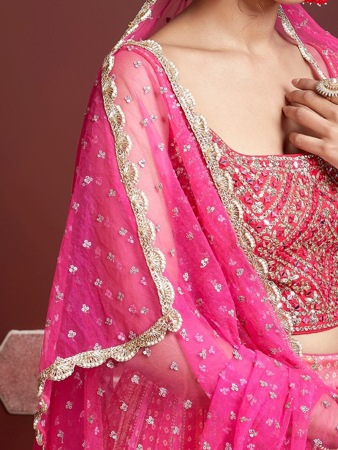 BUBBLEGUM PINK HEAVY WEDDING LEHENGA