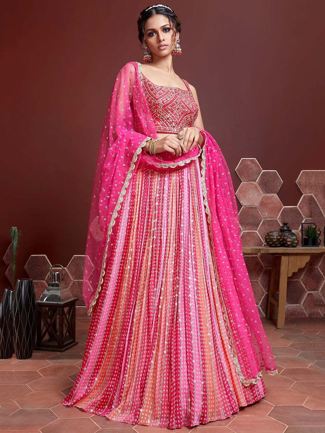 BUBBLEGUM PINK HEAVY WEDDING LEHENGA