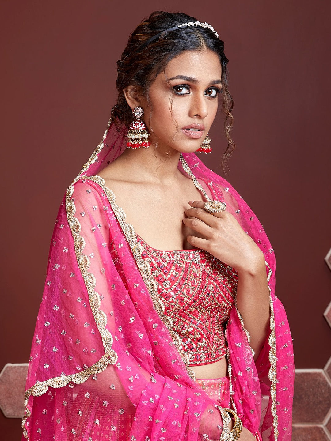 BUBBLEGUM PINK HEAVY WEDDING LEHENGA