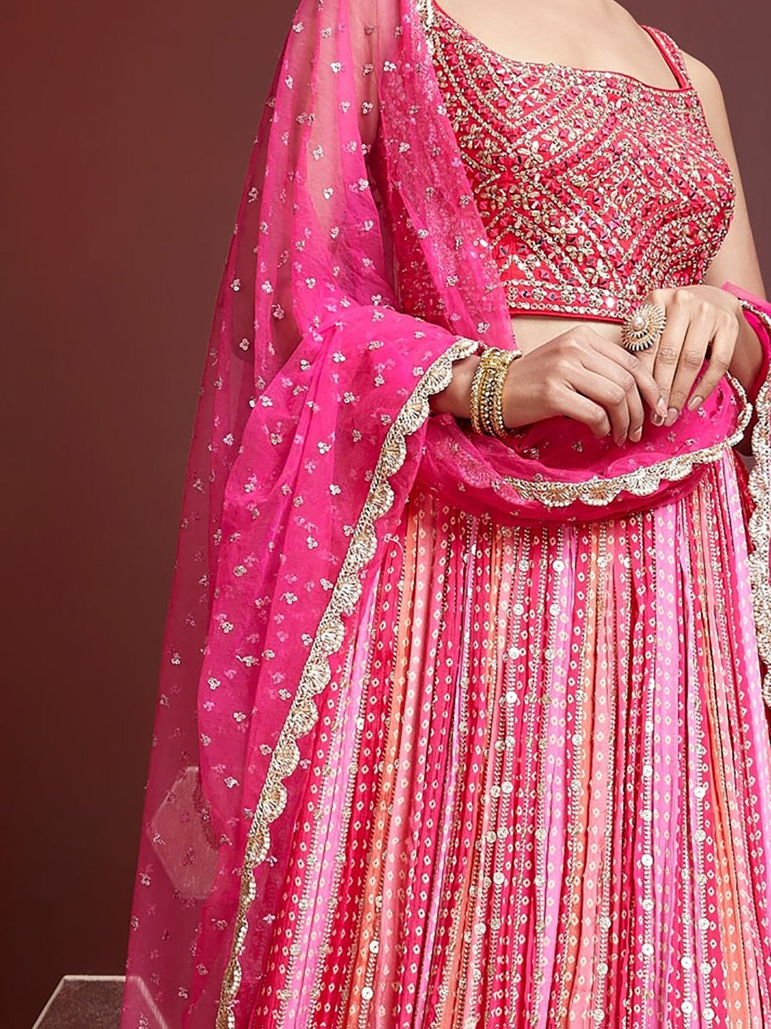 BUBBLEGUM PINK HEAVY WEDDING LEHENGA