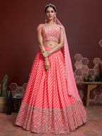 PINK ORGANZA HEAVY WEDDING LEHENGA