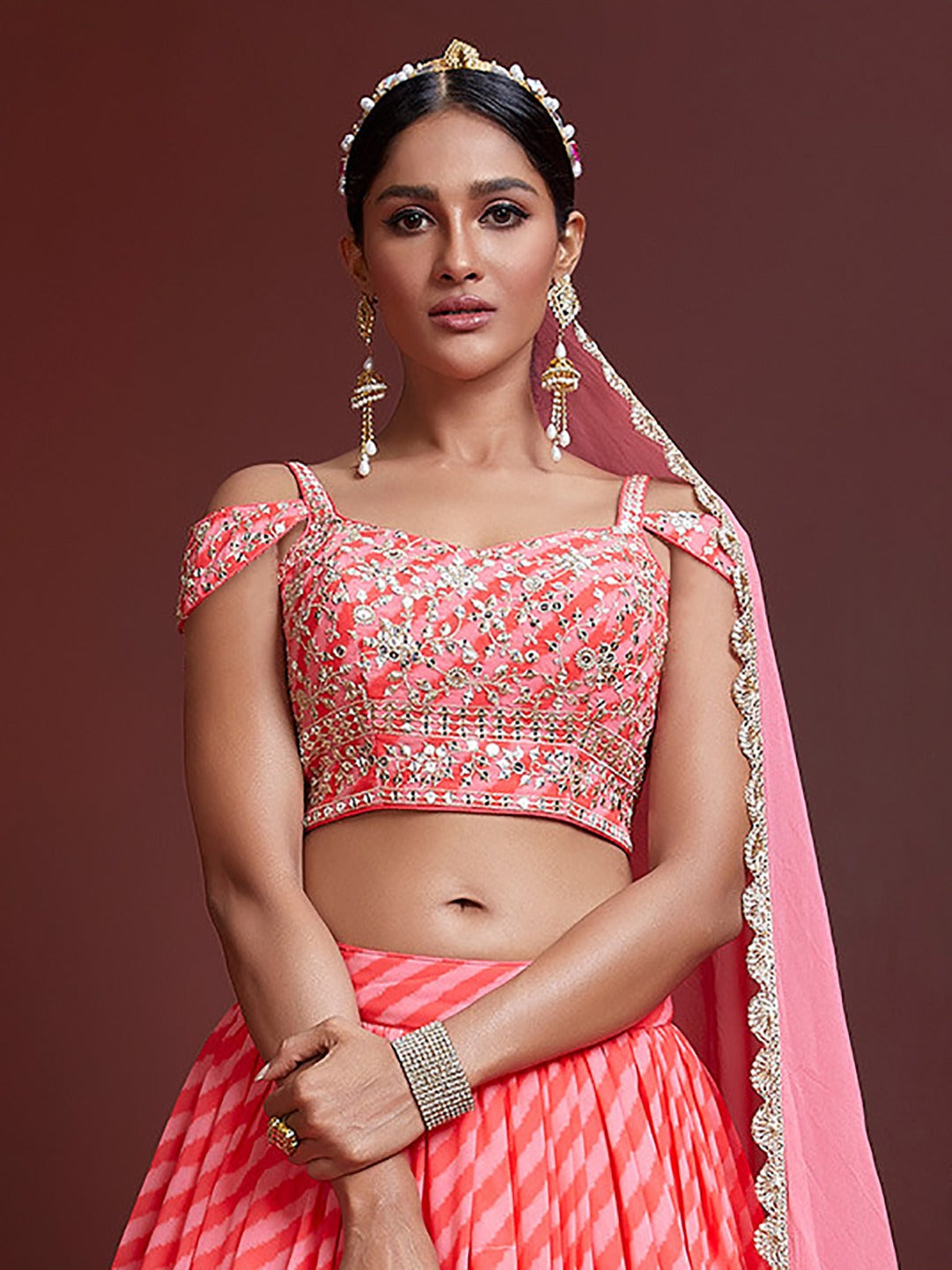 PINK ORGANZA HEAVY WEDDING LEHENGA
