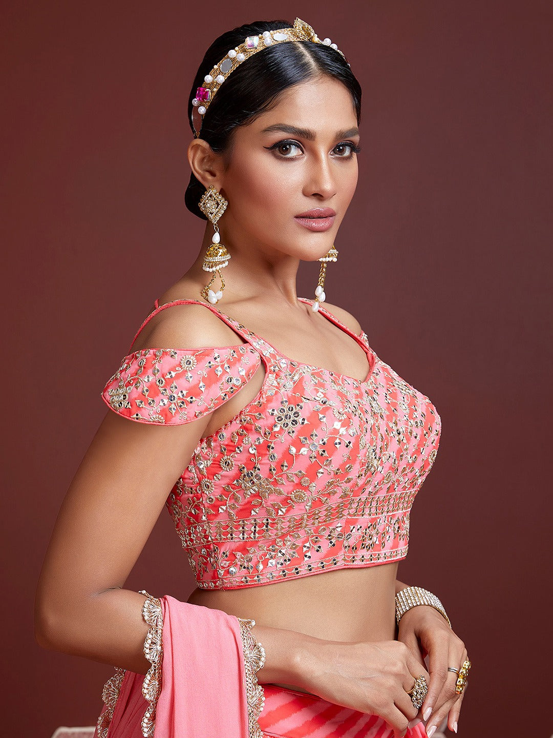 PINK ORGANZA HEAVY WEDDING LEHENGA