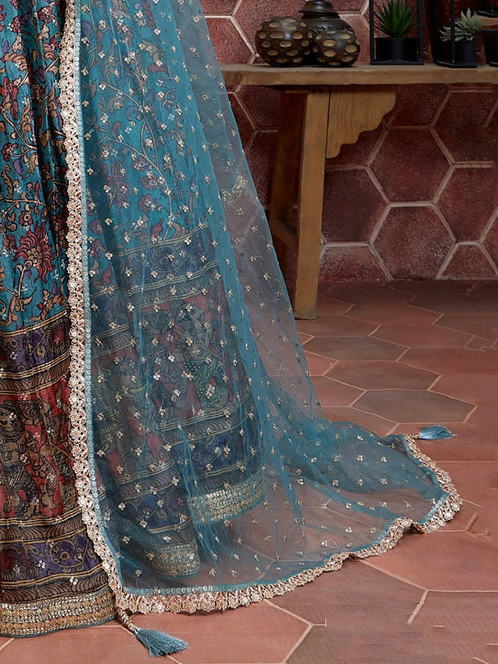 OCEAN BLUE HEAVY WEDDING LEHENGA