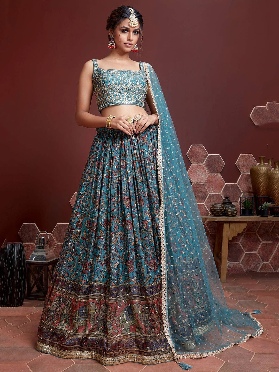 OCEAN BLUE HEAVY WEDDING LEHENGA