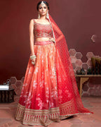 TIGER ORANGE ORGANZA SILK LEHENGA CHOLI