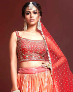 TIGER ORANGE ORGANZA SILK LEHENGA CHOLI