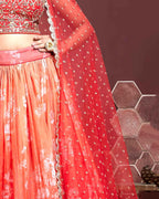 TIGER ORANGE ORGANZA SILK LEHENGA CHOLI