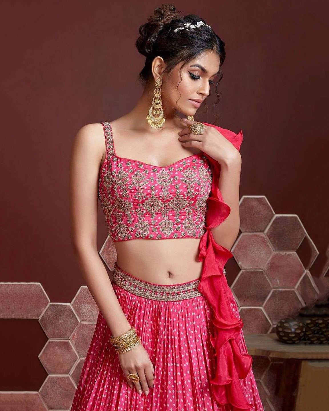MEGENTA PINK SILK HEAVY WEDDING LEHENGA CHOLI
