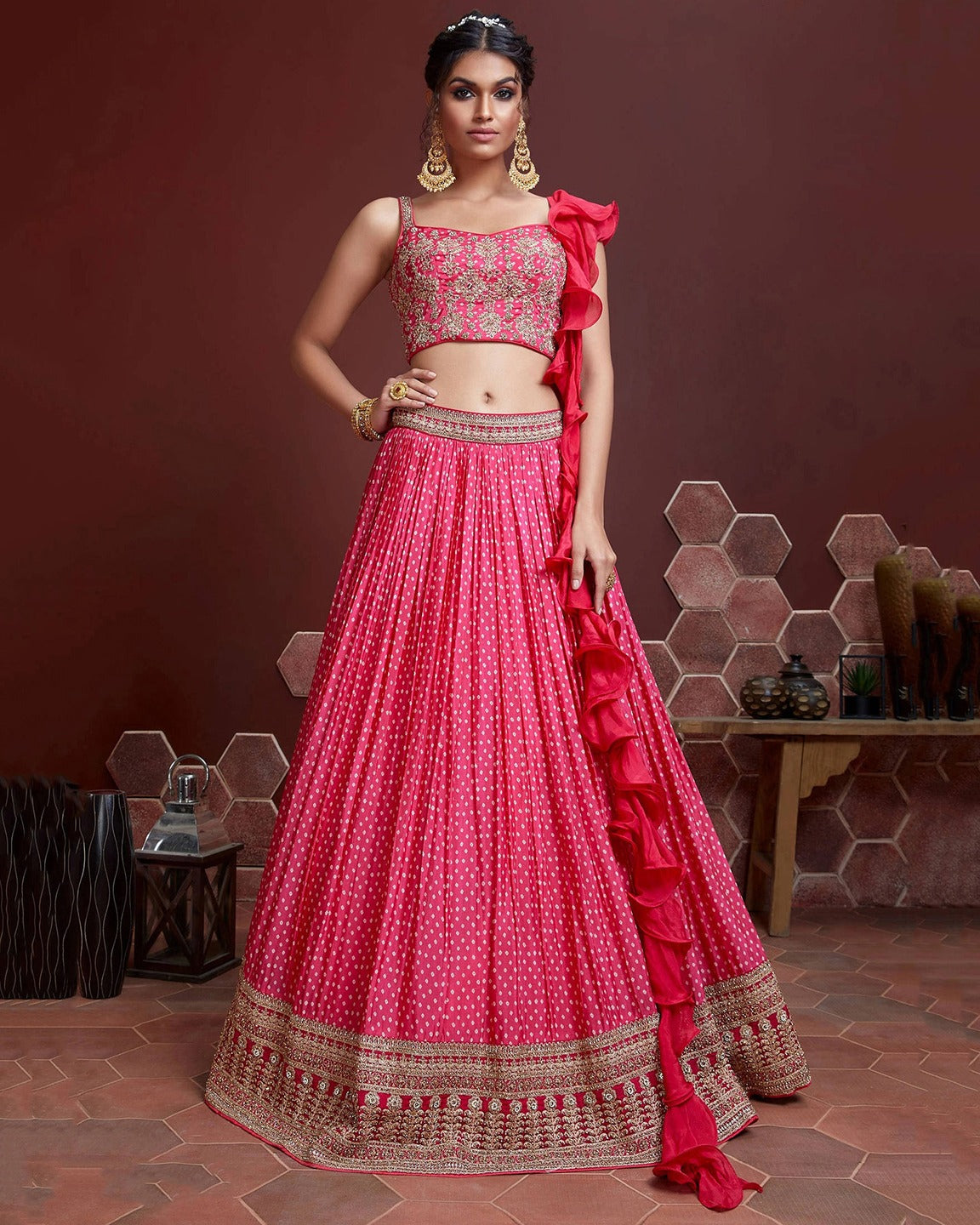 MEGENTA PINK SILK HEAVY WEDDING LEHENGA CHOLI